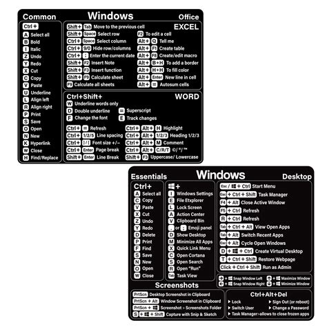 Microsoft Windows Word Excel Quick Reference Guide Keyboard Shortcut ...