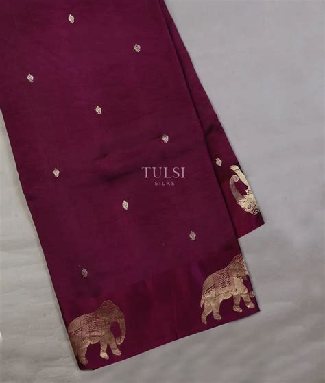 Buy Burgundy Banaras Silk Saree T638470