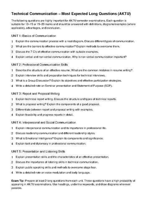 Technical Communication Long Questions Guide (AKTU) - Studocu