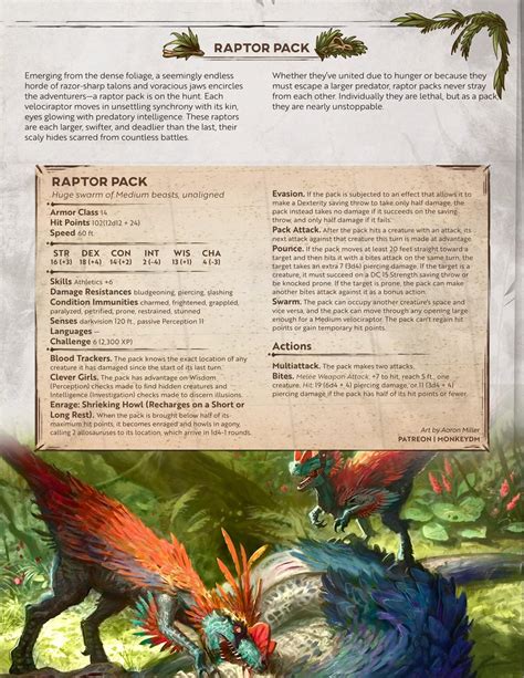 Monster: Raptor Pack [Echoes of Extinction] : r/DungeonsAndDragons