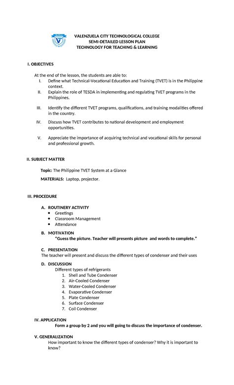 SDLP 2 BOLI - Lesson Plan on Philippine TVET System - Studocu