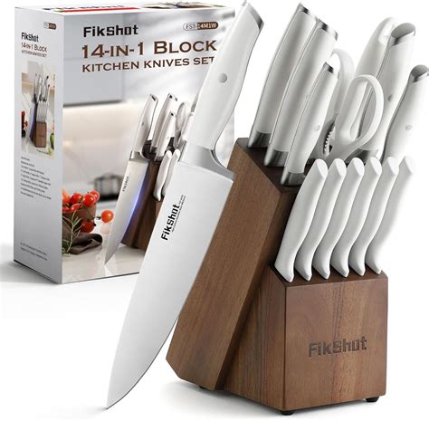 Amazon.com: Knife set, Fikshot 14-Piece White knife set with Block, Elegant White Kitchen Knife ...