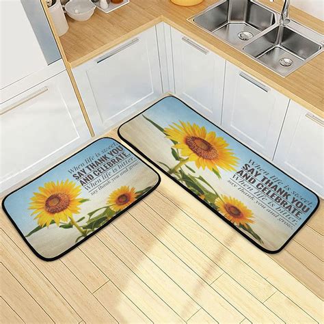 SKYSONIC Sunflower Motivational Quote Kitchen Mats and Rugs ...