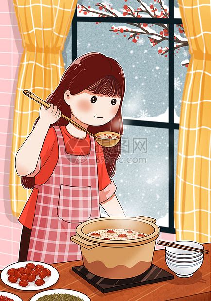 腊八节做腊八粥的女孩插画图片下载-正版图片401890750-摄图网