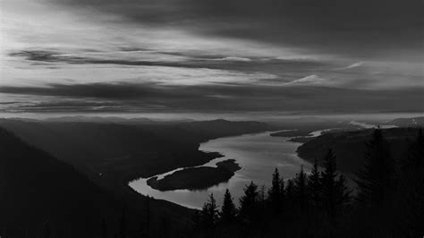 Wallpaper river, island, trees, dusk, dark, black and white hd, picture ...