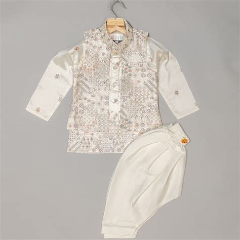 Buy Cream Boys Kurta Pajama with Nehru Jacket – Mumkins