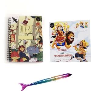 IKAROA Durga & Mahishasura book with diary & fish pen A5 Diary 8.3 by 5 ...