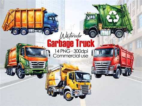 Garbage Truck PNG, Trash Truck Clipart, Recycling, Watercolor, Digital ...