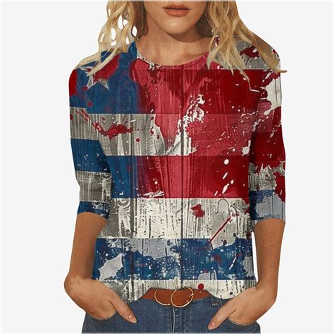 Dreluolixuan 4th of July Clothes Women Plus Size 3/4 Sleeve Tees ...