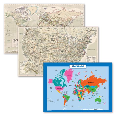 3 Pack Antique Style World And Usa Map Poster Set | Desertcart INDIA