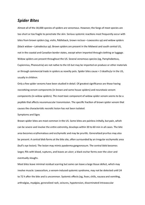 Spider Bites - Spider Bites Almost all of the 30,000 species of spiders ...