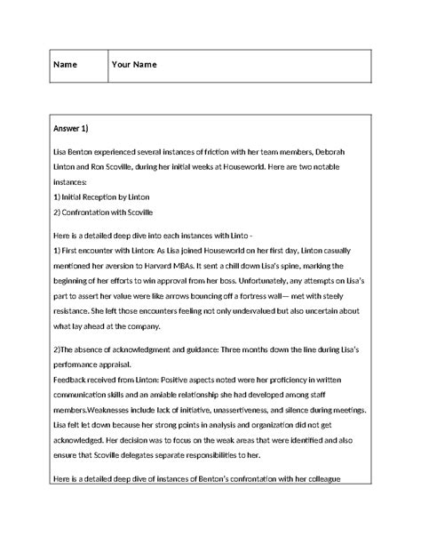 IMT Lisa Benton Project Solved - Name Your Name Answer 1) Lisa Benton ...