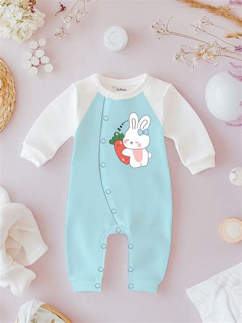 Pack of 2 Full Sleeves 100% Organic cotton Bunny and Dino Print Romper ...