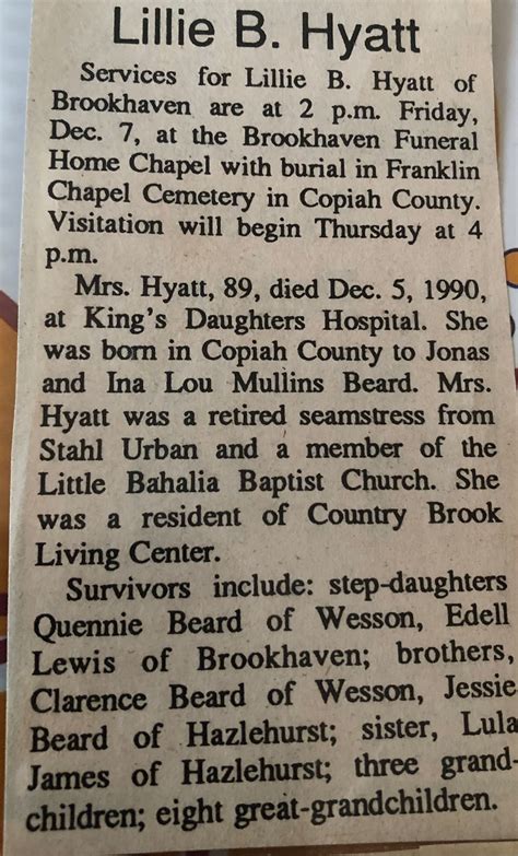 Lillie Bell Beard Hyatt (1897-1990) – Memorial Find a Grave