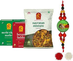 BHIKHARAM CHANDMAL Simple Kids Rakhi | Besan Laddu | Navratan Mix ...