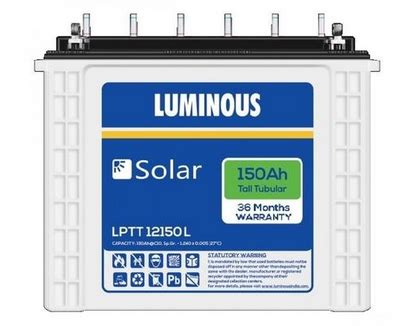 3Year Warranty - Luminous Solar Battery 150ah- LPT12150L at Best price ...