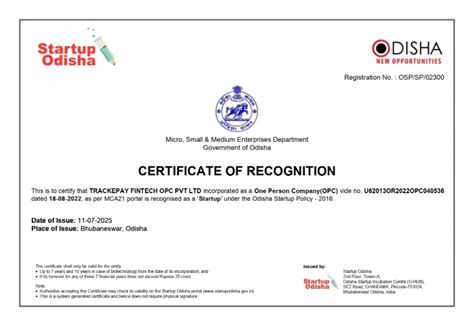 Certifications — ISO 9001, ISO 27001 & Startup India | Trackepay ...