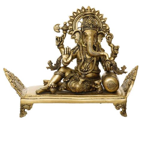 "Lord Ganesha In Resting Pose": Yellow Orange Handicraft by Brass ...