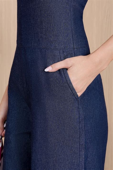 Raw Wash Halter Denim Jumpsuit