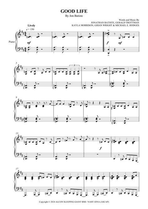 Good Life (arr. SCMusic) by Jon Batiste Sheet Music for Piano Solo at ...
