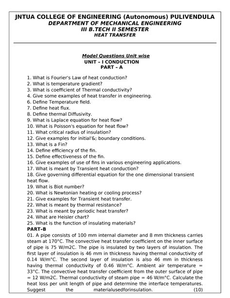 HT Model Questions UNIT WISE - JNTUA COLLEGE OF ENGINEERING (Autonomous ...