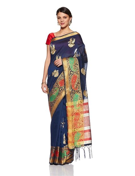 Buy Aalia Art Silk Embroidered Saree with Blouse piece (8829-Navy Blue ...