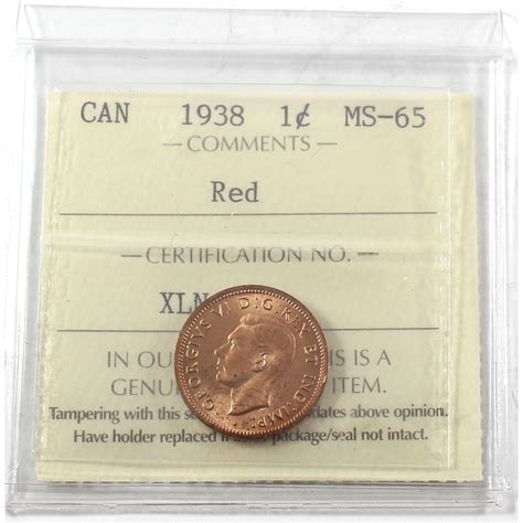 1938 Canada 1-cent ICCS Certified MS-65 Red