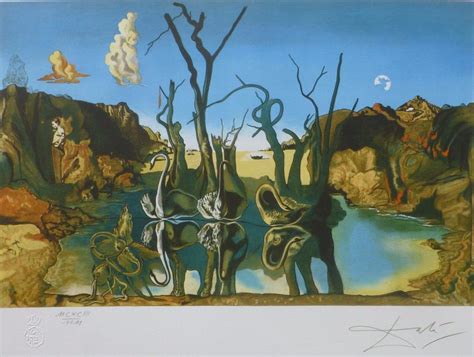 SALVADOR DALI SWANS REFLECTING ELEPHANTS HAND NUMBERED PLATE SIGNED ...