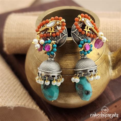 Coral Turquoise Drop Dual Tone Earrings (C3195) – Nakoda Payals