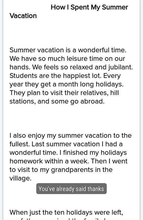 Write an essay on how do you spend your summer vacation - Brainly.in