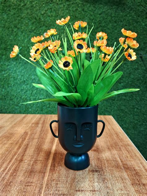 Antique Face Black Base orange Flower Pot – SP FloorTech