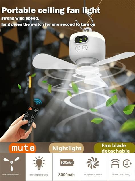 8000mah Rechargeable Portable Ceiling Fan With LED Light - Long-Lasting ...