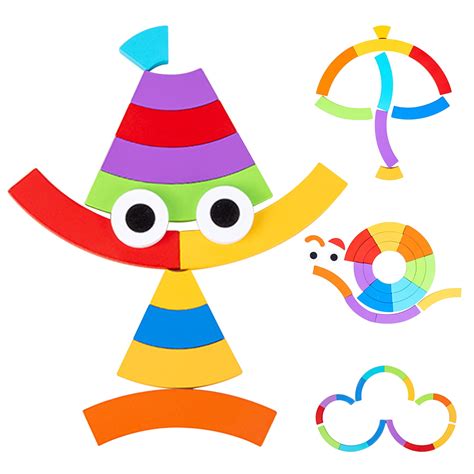 Buy Wooden Rainbow Building Blocks, Jigsaw Shape Sorting and Stacking ...