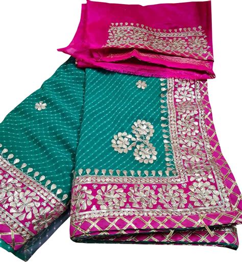 Stunning Green & Pink Gota Patti Georgette Saree - Perfect for Elegant ...
