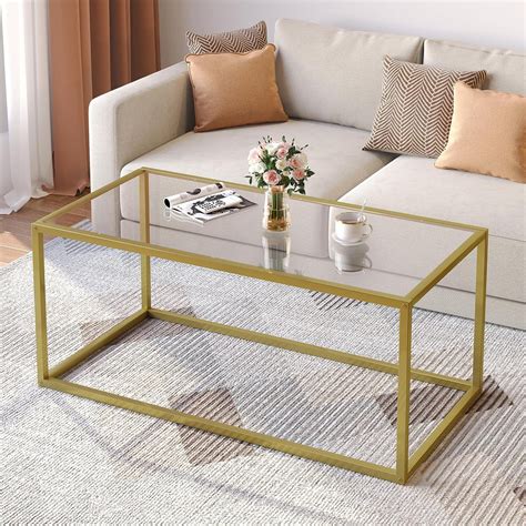 Gold Coffee Table Glass Coffee Tables Modern Rectangular Center Table ...