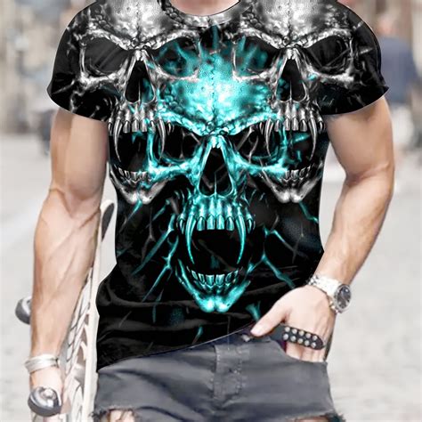 Skull 3d Pattern Print Men's Short Sleeve T shirt Graphic Tee – CRAZE