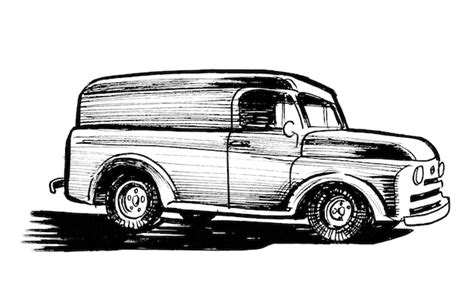 Vintage american truck. ink black and white drawing | Premium Photo