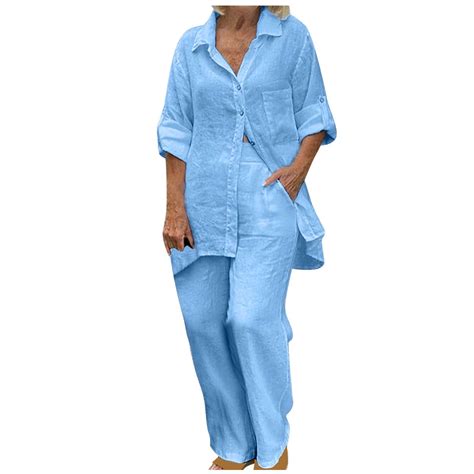 Linen Pant Suits for Women Plus Size,2024 Women 2 Piece Cotton Linen ...