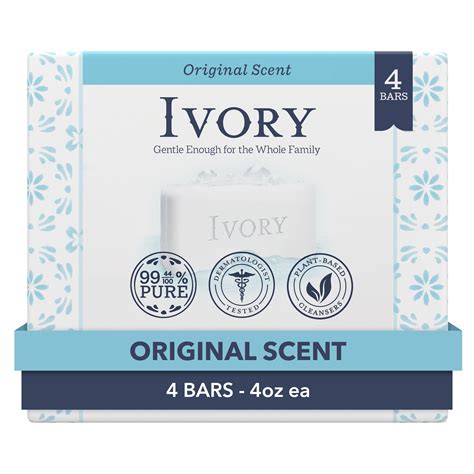 Ivory Bar Soap, Original Scent, All Skin Types, 4 Count, 4 Ounces Each ...