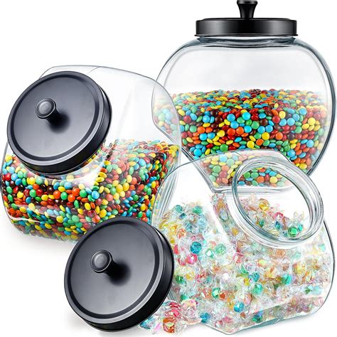 Mumufy Set of 3 Glass Slanted Storage Jar Large Candy Jars with Lids ...