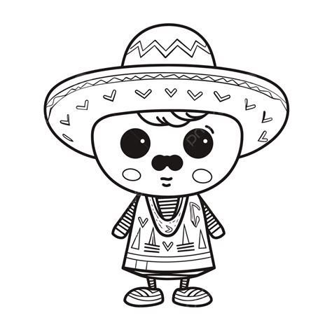 Small Mexican Boy Coloring Page Outline Sketch Drawing Vector, Wing Drawing, Mexican Drawing ...
