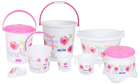 Nayasa Flora 8 Piece Plastic Bathroom Set, Pink : Amazon.in: Home & Kitchen