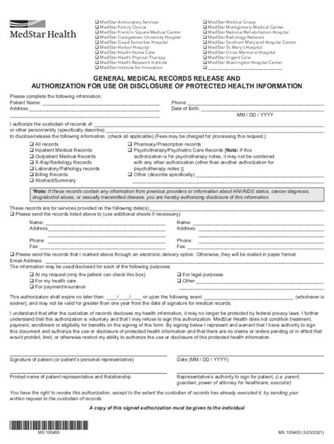 2021-2026 Form MedStar Health MS 100400 - Blank Fillable Template ...