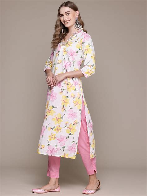 Straight Style Cotton Fabric Pink Color Kurta With Bottom And Dupatta ...