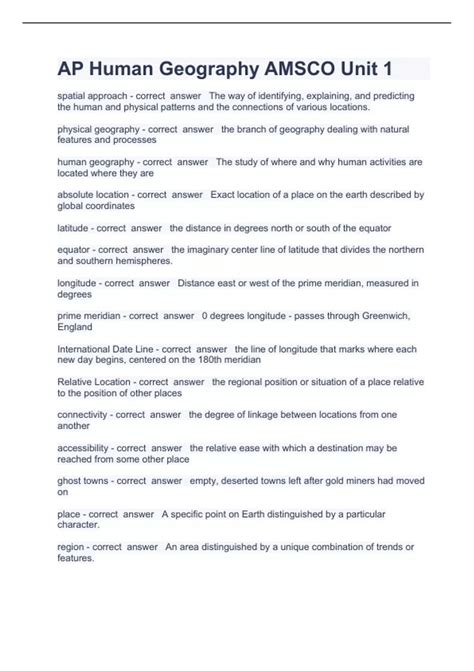 AP Human Geography AMSCO Unit 1 Question and answers already passed ...