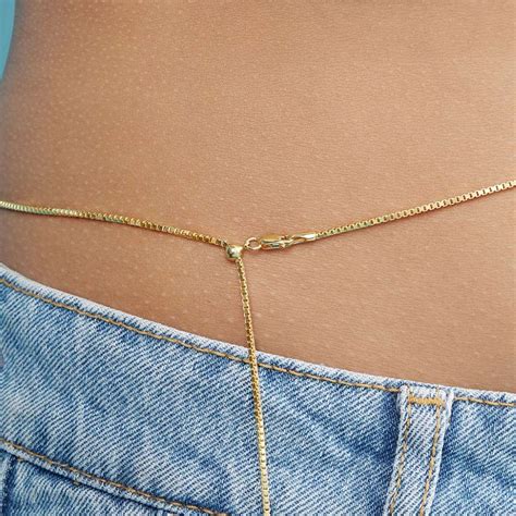 Luxurious Gold Plated 925 Sterling Silver Snake Chain Sliding Waist Ch ...