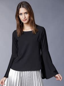 Tokyo Talkies Casual Bell Sleeve Solid Women Black Top - Buy BLACK ...