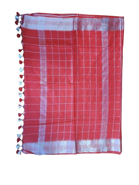 Red Hand-Woven Kota Silk Saree with Running Blouse