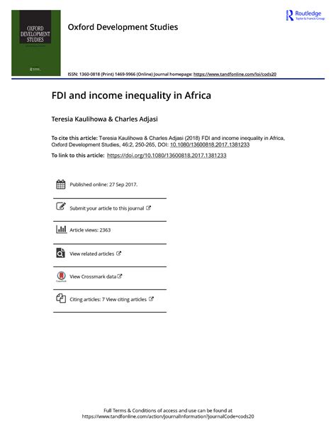 FDI and income inequality in Africa - Full Terms & Conditions of access ...