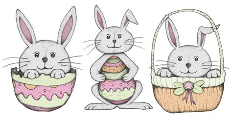 FREE Easter Bunny Drawings | Cute Easter bunnies to print and colour in